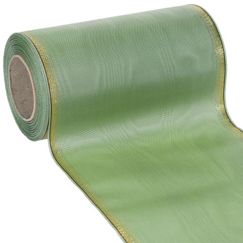 Floristik24 Ruban moiré vert sauge à bordure dorée - 175 mm x 25 m - ruban décoratif pour l'art floral et les fêtes