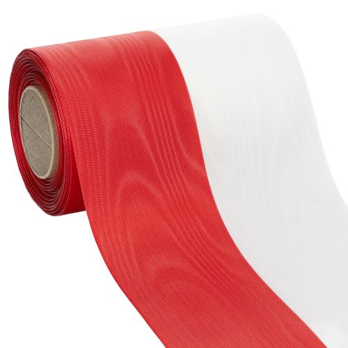 Article Ruban moiré pour couronne, ruban de deuil blanc et rouge, ruban décoratif 150 mm, ruban commémoratif à motif floral, taffetas d'acétate 25 m