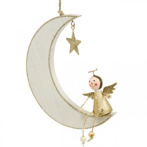 Floristik24 Décoration de l'Avent, ange sur la lune, décoration en bois à suspendre blanc, doré H14,5 cm L21,5 cm 3 pcs