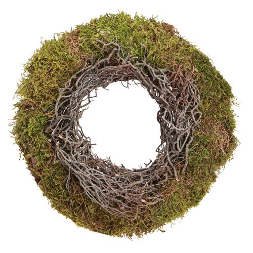 Floristik24 Couronne de mousse couronne décorative vert mousse avec herbe à souris naturelle Ø30cm