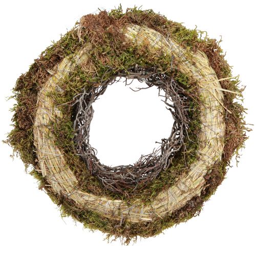 Article Couronne de mousse couronne décorative vert mousse avec herbe à souris naturelle Ø30cm