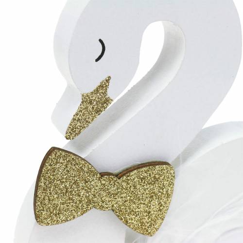 Article Cygnes décoratifs mariage bois blanc or 12x13cm 2 pcs