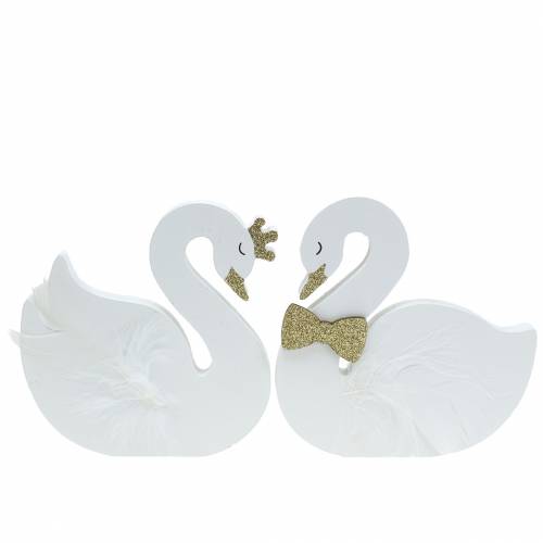 Floristik24 Cygnes décoratifs mariage bois blanc or 12x13cm 2 pcs