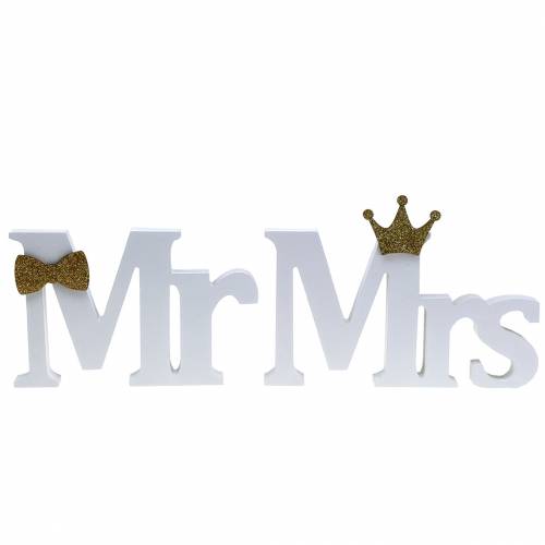Floristik24 Lettres déco Mr & Mrs bois blanc, trié or H11/13,cm lot de 4