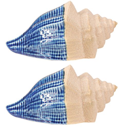 Article Coquillage Décoration Maritime Céramique Bleu Beige 16.5×11×9.5cm 2 pcs