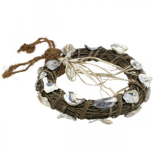 Floristik24 Couronne de coquillages, couronne déco bois de vigne, coquillages naturels Ø30cm
