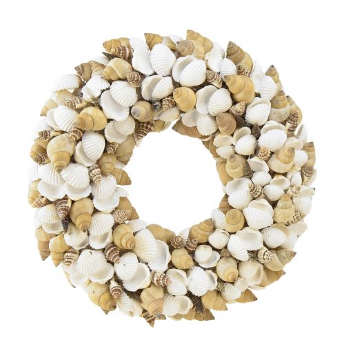 Couronne de coquillages décoration maritime à suspendre noix de coco blanc naturel Ø25cm