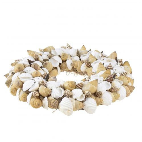Article Couronne de coquillages décoration maritime à suspendre noix de coco blanc naturel Ø25cm