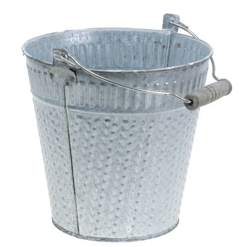 Floristik24 Seau en zinc avec motif tressé gris, blanchi blanc Ø18cm H17,5cm