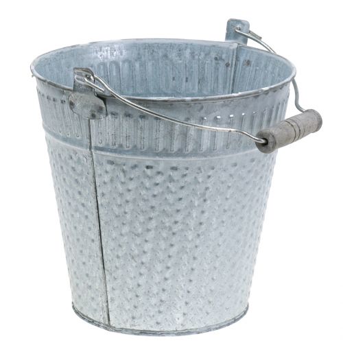 Floristik24 Seau en zinc avec motif tressé gris, blanchi blanc Ø18cm H17,5cm