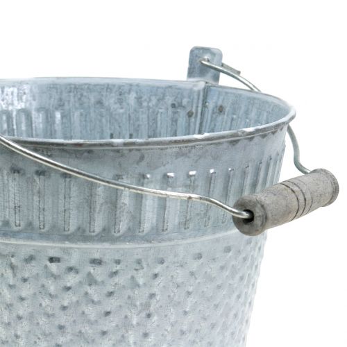 Floristik24 Seau en zinc avec motif tressé gris, blanchi blanc Ø18cm H17,5cm