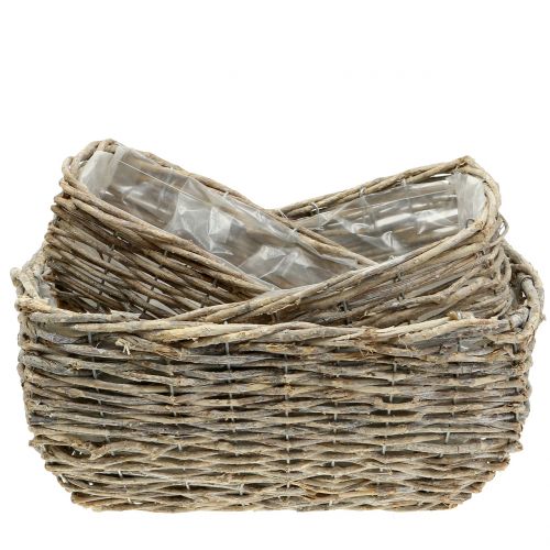 Floristik24 Panier à plantes rectangulaire naturel blanchi à la chaux L33cm, lot de 3