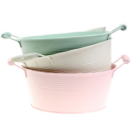 Floristik24 Coupe en zinc couleurs pastel avec poignée Ø22cm H9,5cm 3pcs