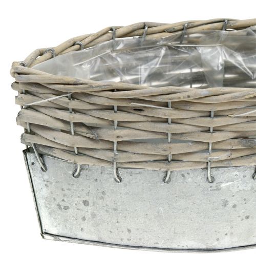 Floristik24 Bateau en zinc avec osier 30,5 x 10,5 cm H12 cm