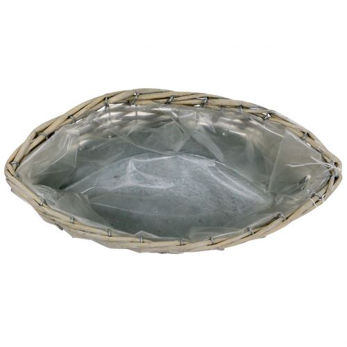 Floristik24 Bateau en zinc avec osier 30,5 x 10,5 cm H12 cm
