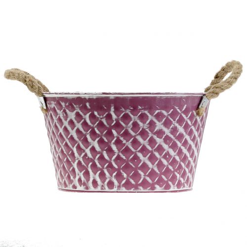 Article Bol en zinc diamant avec anses corde violet blanc lavé Ø24.5cm H14cm
