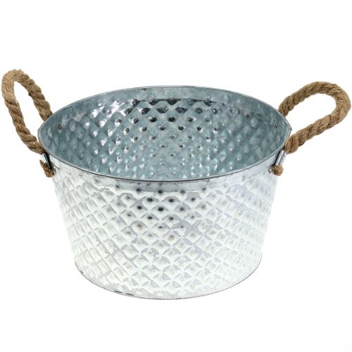 Article Bol rond en zinc avec anses en corde Ø28cm H16cm
