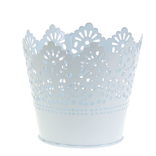 Floristik24 Pot en zinc avec bord dentelé blanc Ø 12 cm H. 10 cm