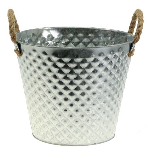 Article Pot zinc diamant anses corde lavé blanc Ø24.5cm H21cm