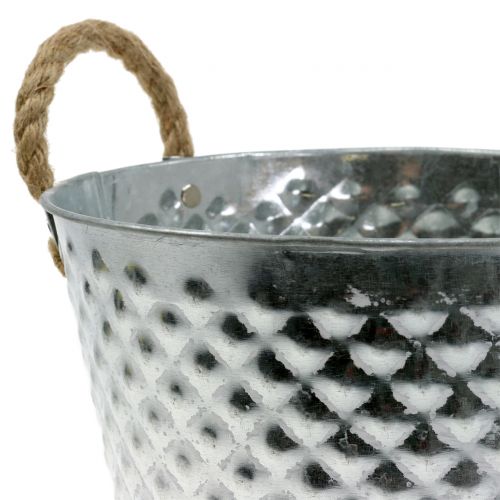 Article Pot zinc diamant anses corde lavé blanc Ø24.5cm H21cm