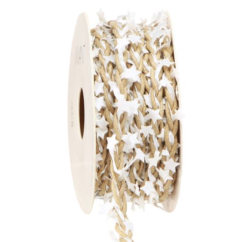 Ruban décoratif naturel étoiles blanches Large 5mm Longueur 8m