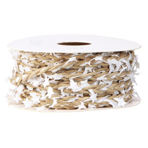 Floristik24 Ruban décoratif naturel étoiles blanches Large 5mm Longueur 8m