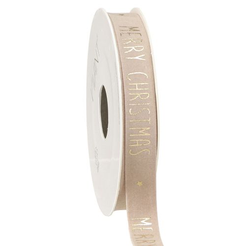 Ruban de Noël en velours naturel avec &#39;Joyeux Noël&#39; en or large 15mm longueur 5m