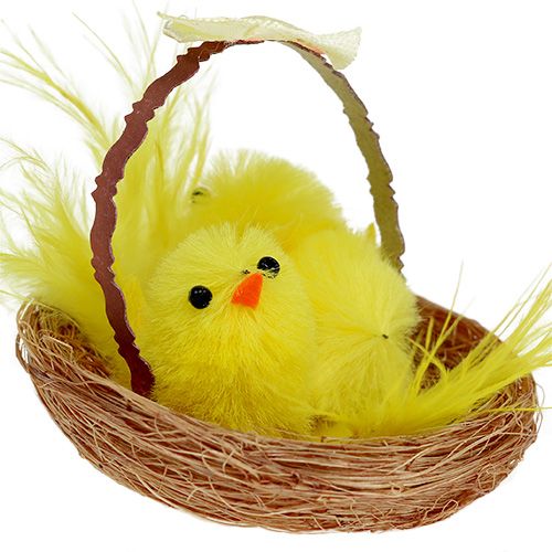 Floristik24 Nid décoratif avec chenille poussin jaune 5cm 4pcs