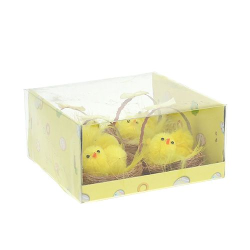 Floristik24 Nid décoratif avec chenille poussin jaune 5cm 4pcs