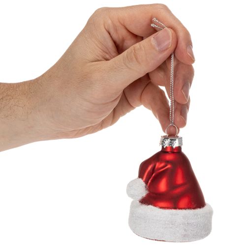 Boule de Noël en verre, bonnet de Père Noël, 8 cm, lot de 6 | Floristik24.be