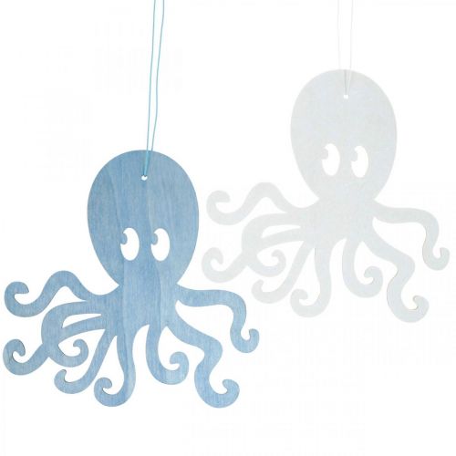 Floristik24 Poulpe à suspendre pieuvre bleue et blanche en bois décoration d&#39;été maritime 8 pcs