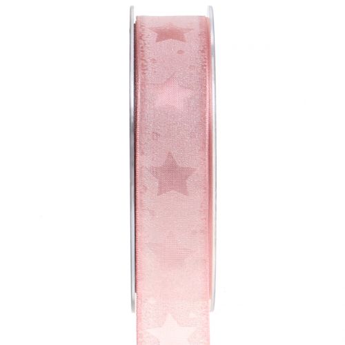 Floristik24 Ruban d&#39;organza avec motif étoile rose 25mm 15m