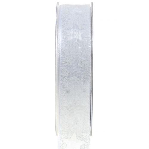 Ruban d'organza avec motif étoile blanc 25mm 15m | Floristik24.be