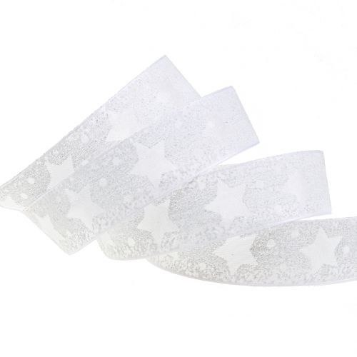 Ruban d'organza avec motif étoile blanc 25mm 15m | Floristik24.be