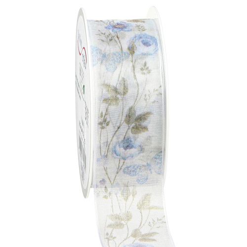 Article Ruban organza fleurs bleu ruban décoratif tissu organza 40mm 15m
