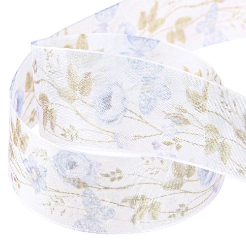 Article Ruban organza fleurs bleu ruban décoratif tissu organza 40mm 15m