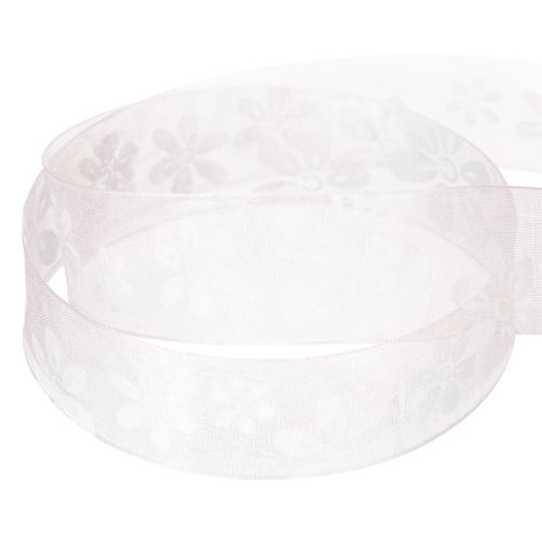 Article Ruban d'organza, ruban cadeau fleuri, rose, 25 mm, 18 m