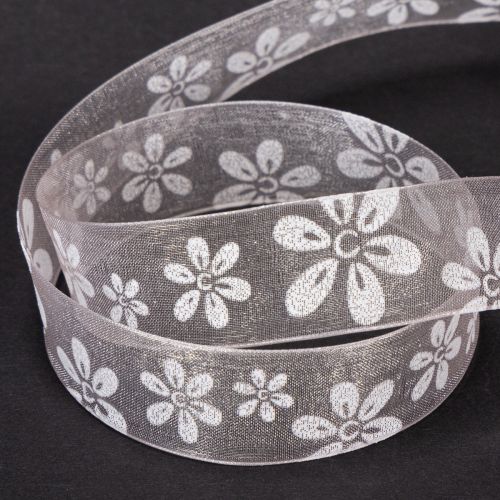 Article Ruban d'organza, ruban cadeau fleuri, rose, 25 mm, 18 m