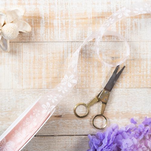 Article Ruban d'organza, ruban cadeau fleuri, rose, 25 mm, 18 m