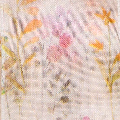 Article Ruban d'organza, ruban de mousseline, à motifs floraux, orange/rose, 40 mm, 15 m