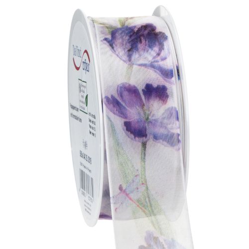 Floristik24 Ruban d'organza, ruban de mousseline, tulipes perroquet, violet, 40 mm, 18 m
