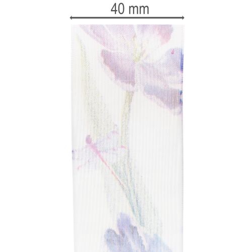 Article Ruban d'organza, ruban de mousseline, tulipes perroquet, violet, 40 mm, 18 m