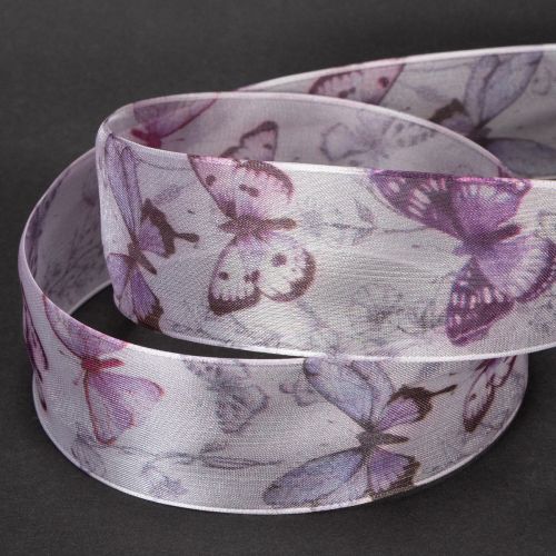 Article Ruban d'organza, ruban de mousseline, papillons, violet, 40 mm, 18 m