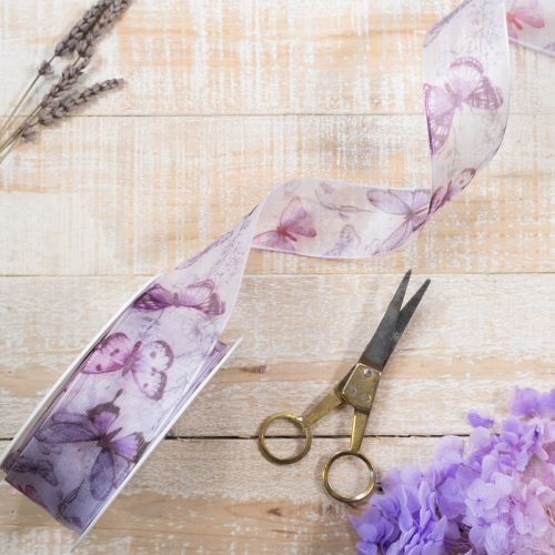 Article Ruban d'organza, ruban de mousseline, papillons, violet, 40 mm, 18 m