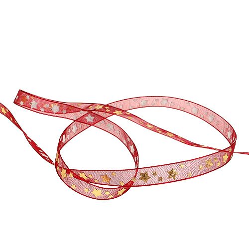 Article Ruban organza rouge foncé avec étoiles 15mm 20m