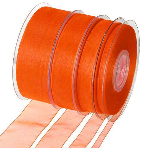 Ruban cadeau en organza, ruban orange lisière 50 m