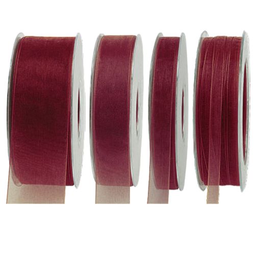 Floristik24 Ruban cadeau en organza avec lisière Bordeaux 50 m