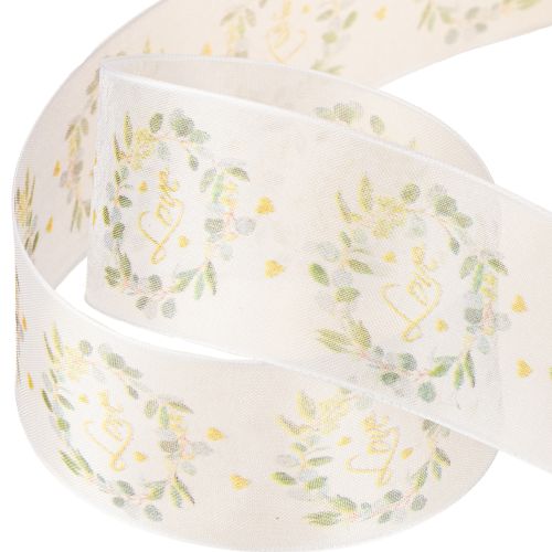 Article Ruban organza pour décoration de mariage « Love » blanc 40 mm 15 m