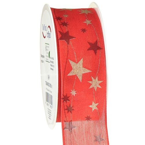 Article Ruban de Noël rouge avec bordure en fil d&#39;étoiles 40 mm 15 m