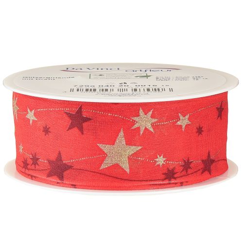 Article Ruban de Noël rouge avec bordure en fil d&#39;étoiles 40 mm 15 m